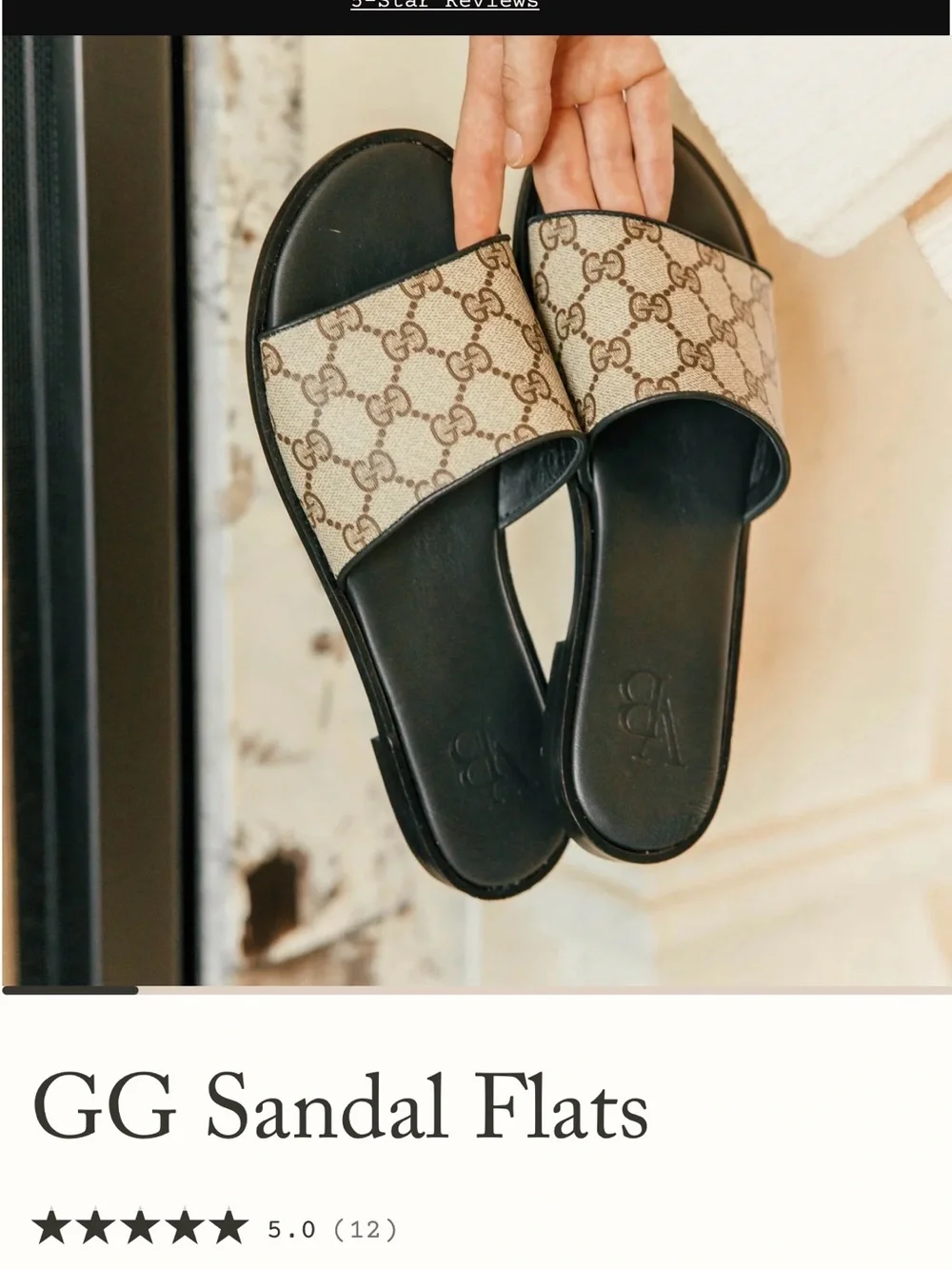 Gucci GG Monogram Slide Sandals Beige Black Made in Italy Size 6.5-7